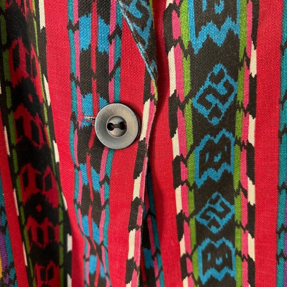 Vintage 90's Boho Banded Tribal Print Blazer Jacket Multicolor Women's Medium - Picture 7 of 11